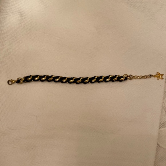 ITALIAN  BLACK LEATHER AND GOLDTONE  TWIST BRACELET - Picture 1 of 4